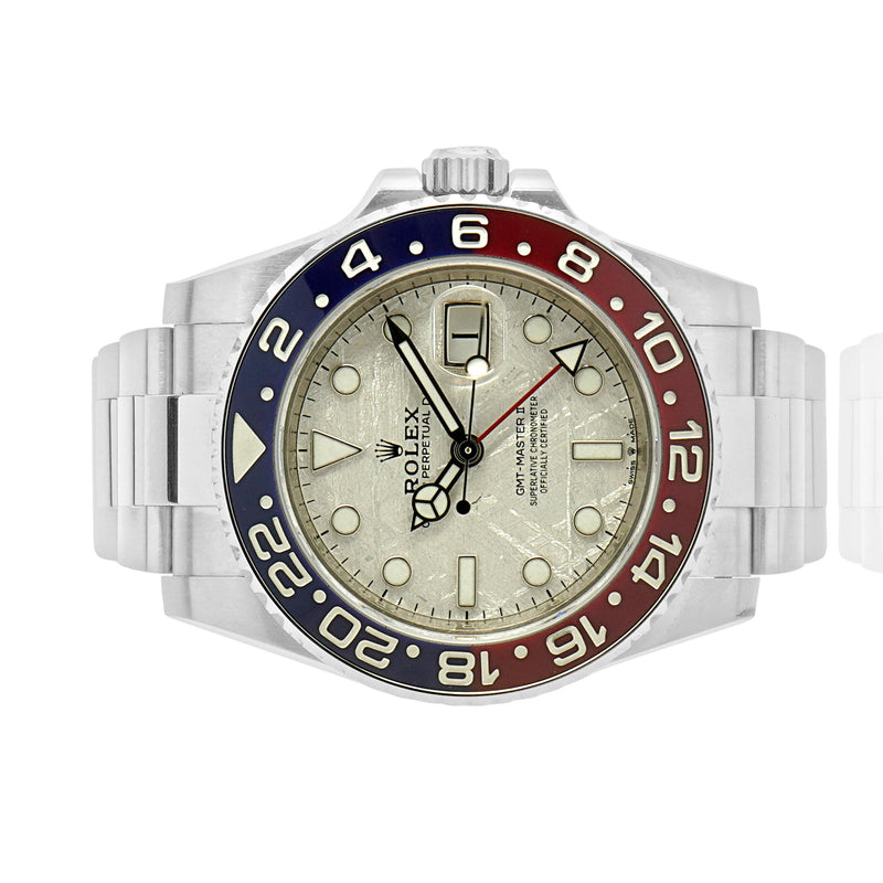 Rolex 18 Karat White Gold GMT Master II Blue/Red Meteorite “Pepsi”