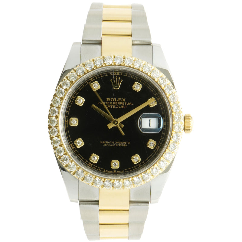 Rolex Stainless Steel and 18 Karat Yellow Gold Datejust 41, Custom Set Diamond