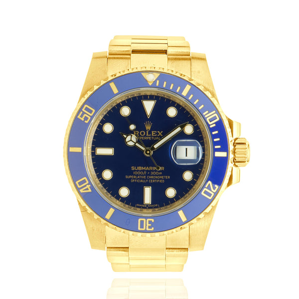 Rolex 18 Karat Yellow Gold Submariner Blue / Blue 40MM