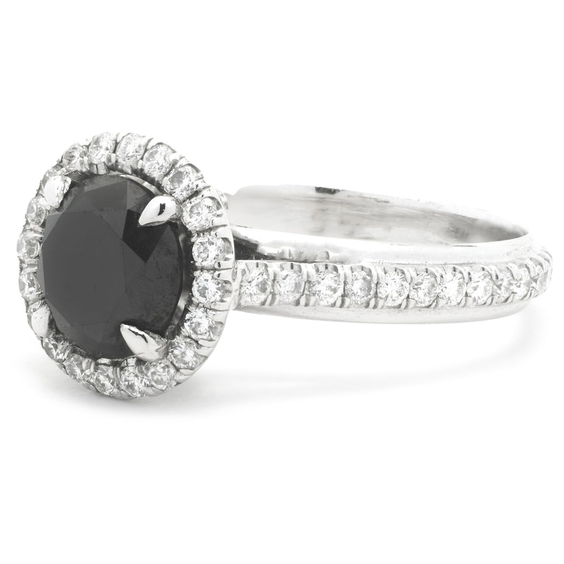 14k White Gold Black Diamond Engagement Ring