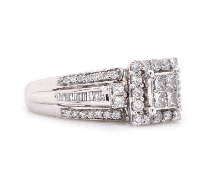 10 Karat White Gold Quadset Diamond Engagement Ring