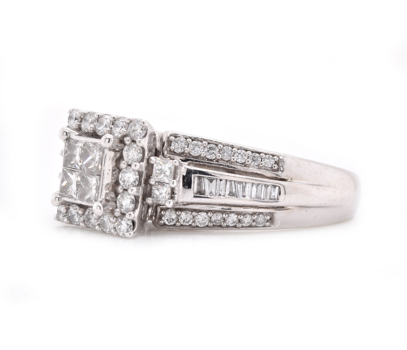 10 Karat White Gold Quadset Diamond Engagement Ring