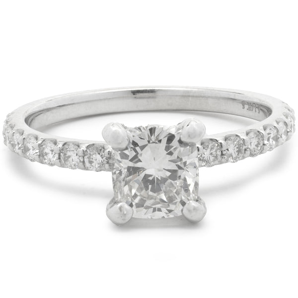 14 Karat White Gold Cushion Cut Diamond Engagement Ring