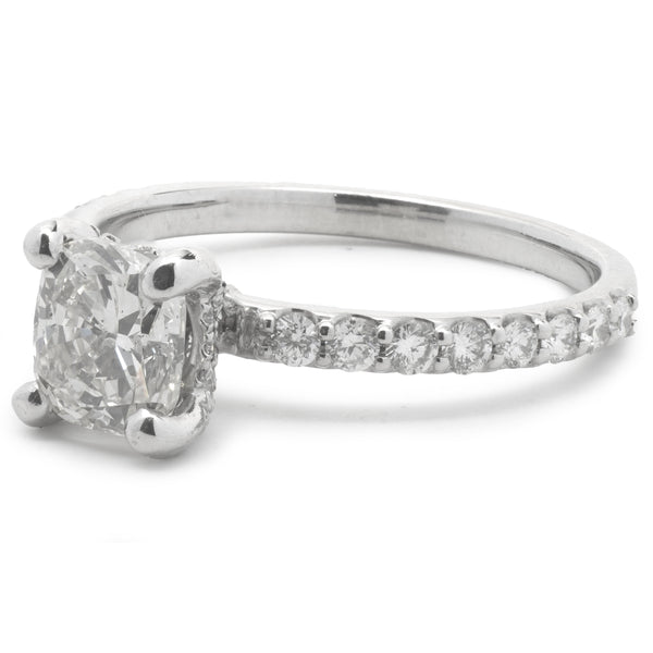 14 Karat White Gold Cushion Cut Diamond Engagement Ring