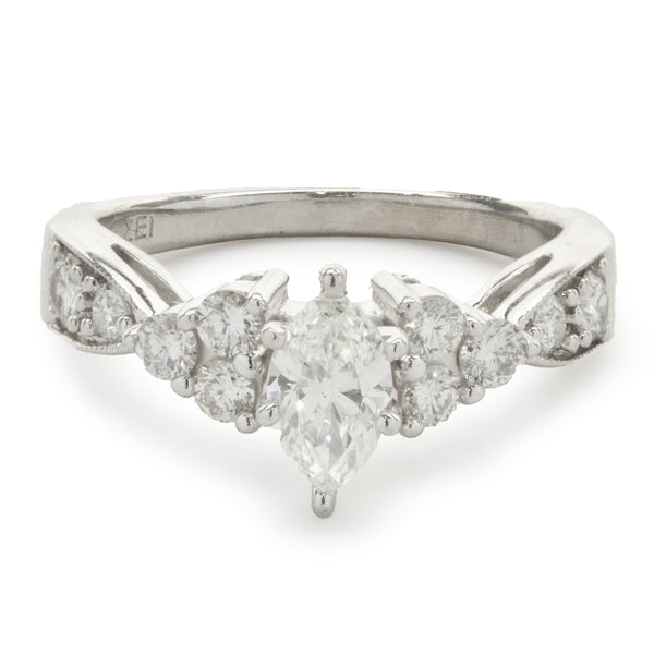 14 Karat White Gold Marquise Cut Diamond Engagement Ring