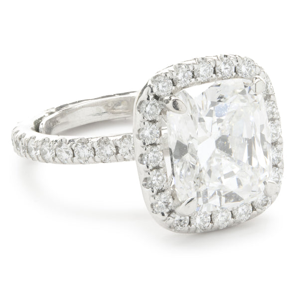 Platinum Cushion Cut Diamond Engagement Ring