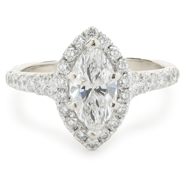 14 Karat White Gold Marquise Cut Diamond Engagement Ring