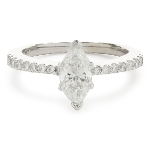 18 Karat White Gold Marquise Cut Diamond Engagement Ring