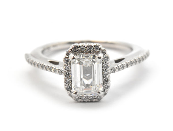 14k White Gold And GIA 1.07ct Emerald-Cut Diamond Ring With Accents