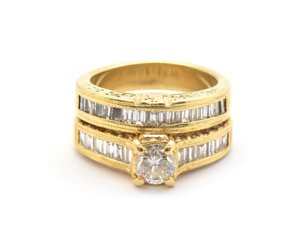 18k Yellow Gold Round and Baguette 2.30cttw Diamond Wedding Set