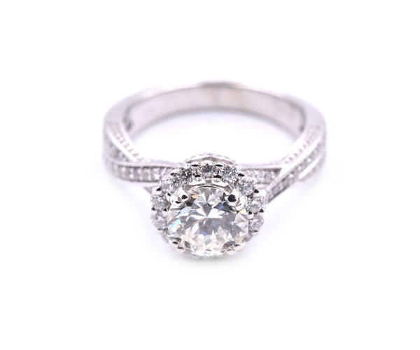 Round Brilliant Cut 1.14 Carat Diamond 14k White Gold Engagement Ring