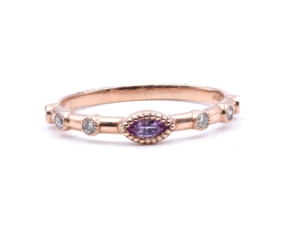 14 Karat Rose Gold Diamond and Pink Sapphire Band