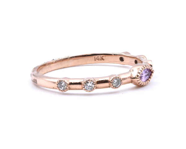 14 Karat Rose Gold Diamond and Pink Sapphire Band