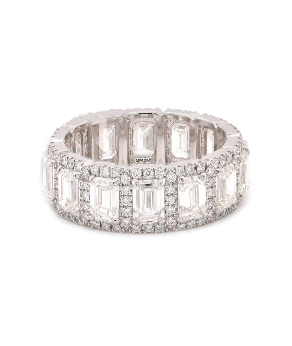 Platinum Emerald Cut Halo Diamond Eternity Band