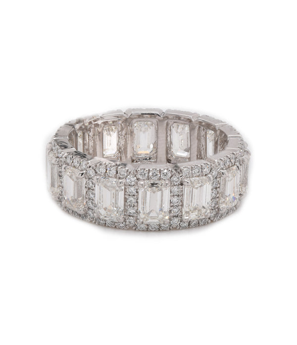 Platinum Emerald Cut Halo Diamond Eternity Band