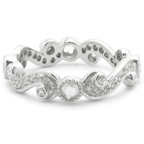 18 Karat White Gold Diamond Filigree Eternity Band