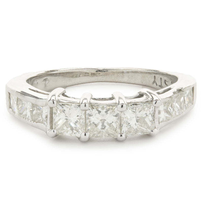 14 Karat White Gold Three Princess Cut Diamond Ring
