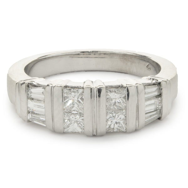 Platinum Princess & Baguette Cut Diamond Band