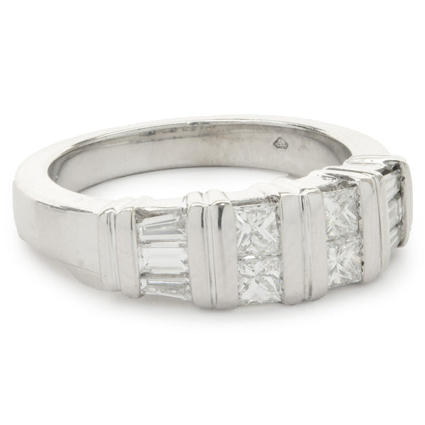 Platinum Princess & Baguette Cut Diamond Band