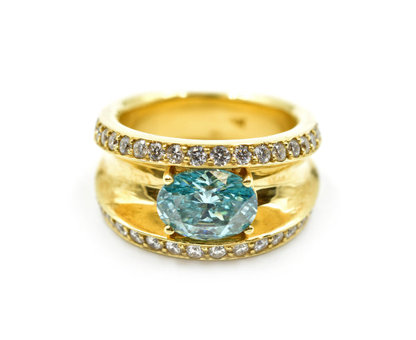 2.01 Carat Irradiated Oval Diamond with Accent Diamonds 18k Yellow Gold Ring