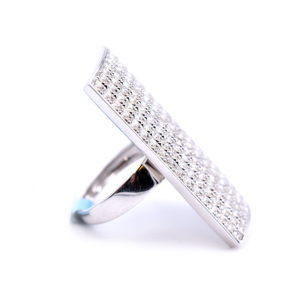 18k White Gold Full Finger Rectangle Pave Diamond Ring