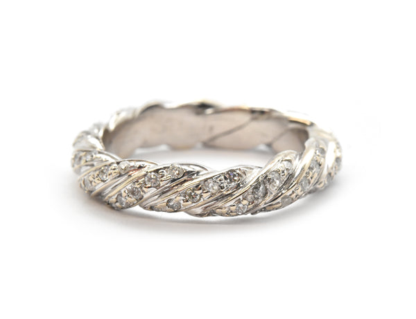 14k White Gold And Diamond Twisted Rope Band Ring