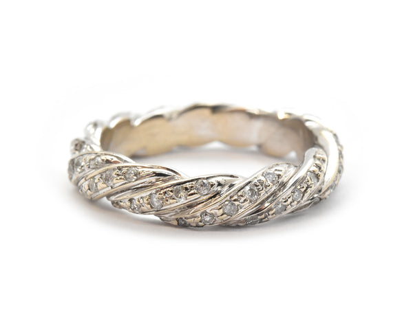 14k White Gold And Diamond Twisted Rope Band Ring