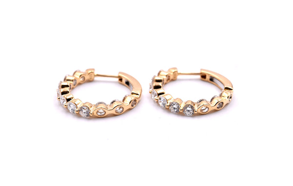 18k Yellow Gold Diamond Inside-Out Hoop Earrings