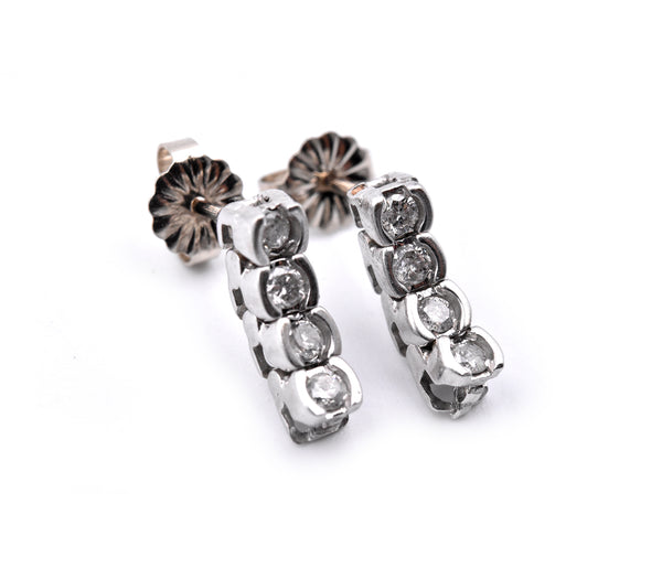 14k White Gold Diamond Dangle Earrings