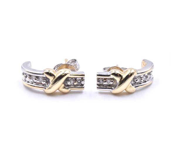 14 Karat Yellow and White Gold Diamond X Earrings