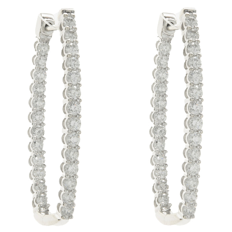 14 Karat White Gold Diamond Rectangular Hoop Earrings