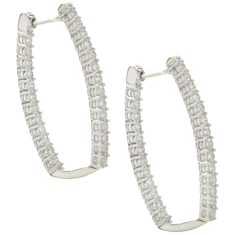 14 Karat White Gold Diamond Rectangular Hoop Earrings