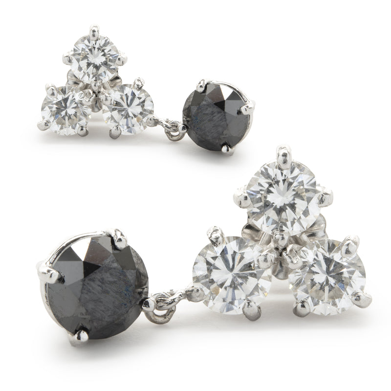 14k White Gold Black and White Diamond Dangle Earrings