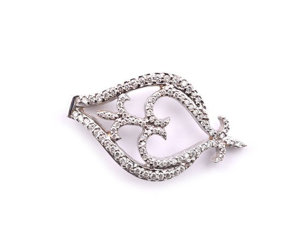 18k White Gold Diamond Fleur De Lis and Heart Pendant