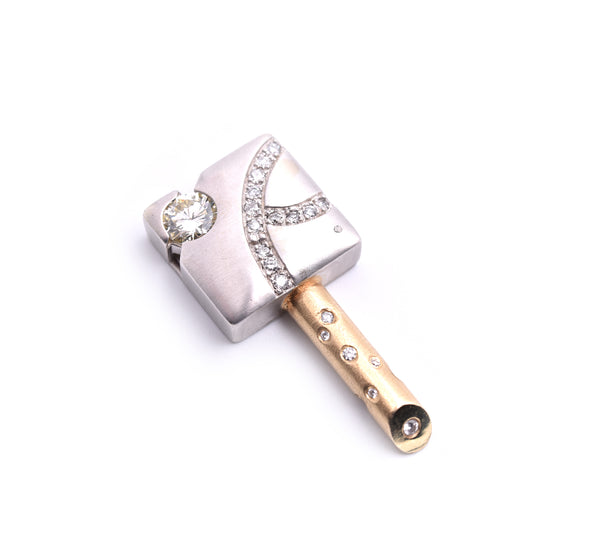 14k White and Yellow Gold Diamond Key Pendant