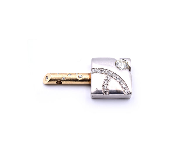 14k White and Yellow Gold Diamond Key Pendant