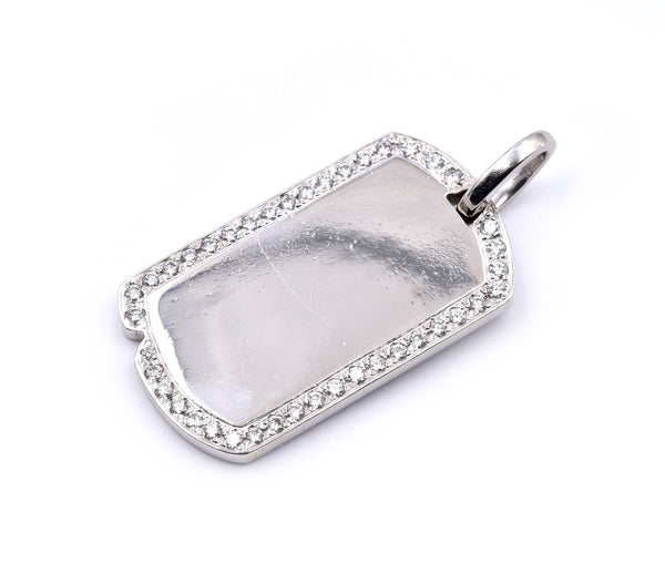 14 Karat White Gold Diamond Dog Tag Pendant