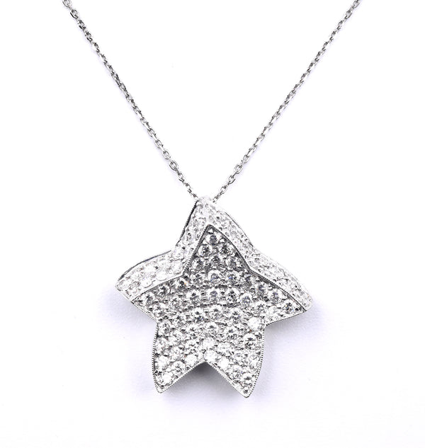 18 Karat Simon G White Gold Pave Diamond Star Necklace