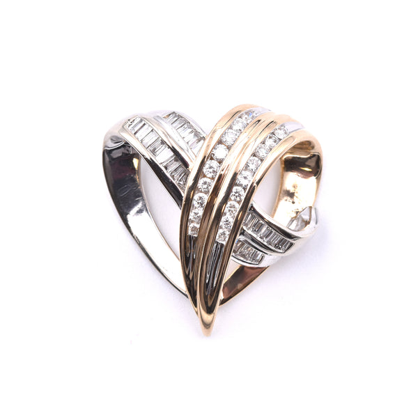 14 Karat Two Tone Diamond Heart Slide Pendant