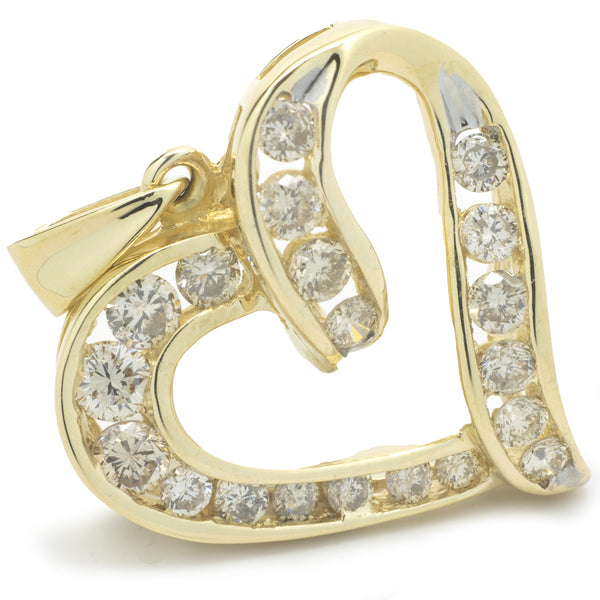 14 Karat Yellow Gold Diamond Channel Set Diamond Heart Pendant