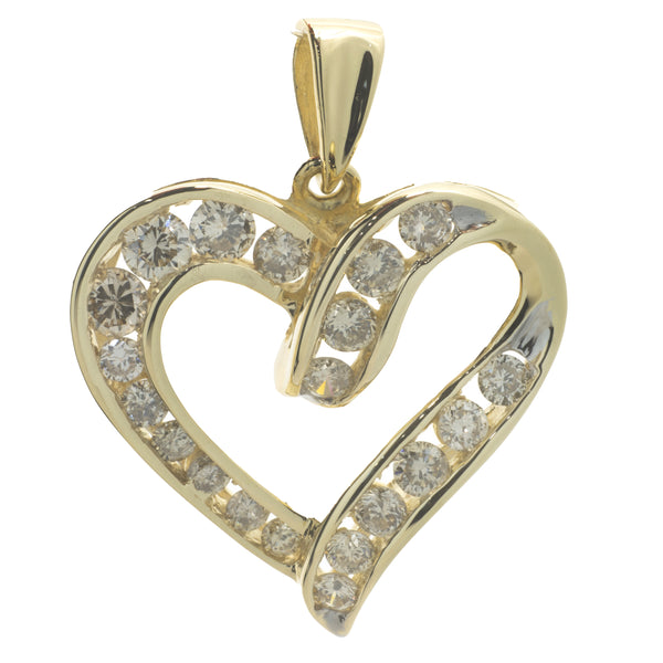 14 Karat Yellow Gold Diamond Channel Set Diamond Heart Pendant