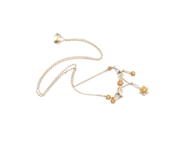 14 Karat Yellow Gold Vintage Diamond Floral Necklace