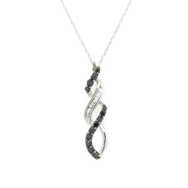 10 Karat White Gold Black and White Diamond Twist Necklace