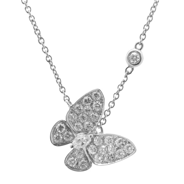 18 Karat White Gold Pave Diamond Butterfly Necklace