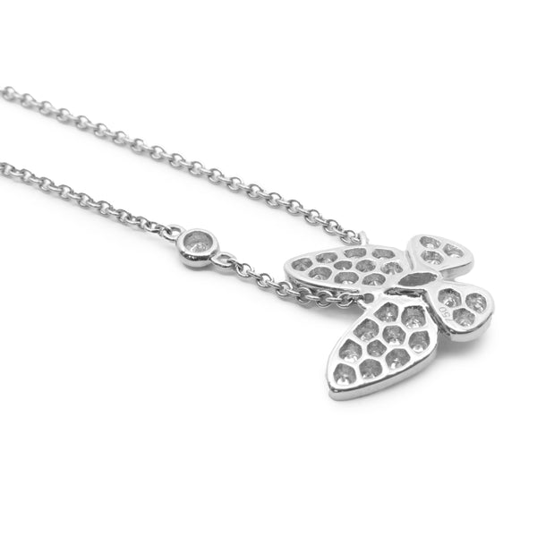 18 Karat White Gold Pave Diamond Butterfly Necklace