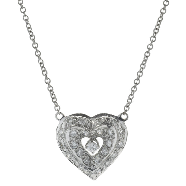 18 Karat White Gold Diamond Heart Necklace