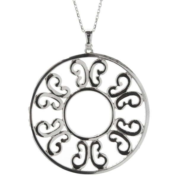 14 Karat White Gold Circle Diamond Filigree Necklace