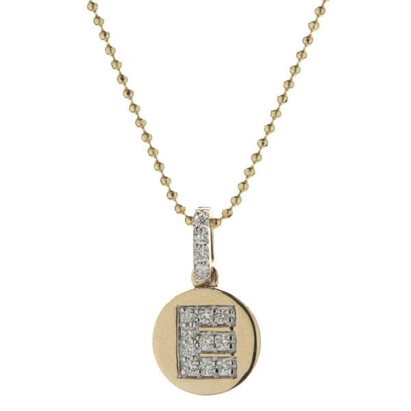 14 Karat Yellow Gold Diamond E Necklace