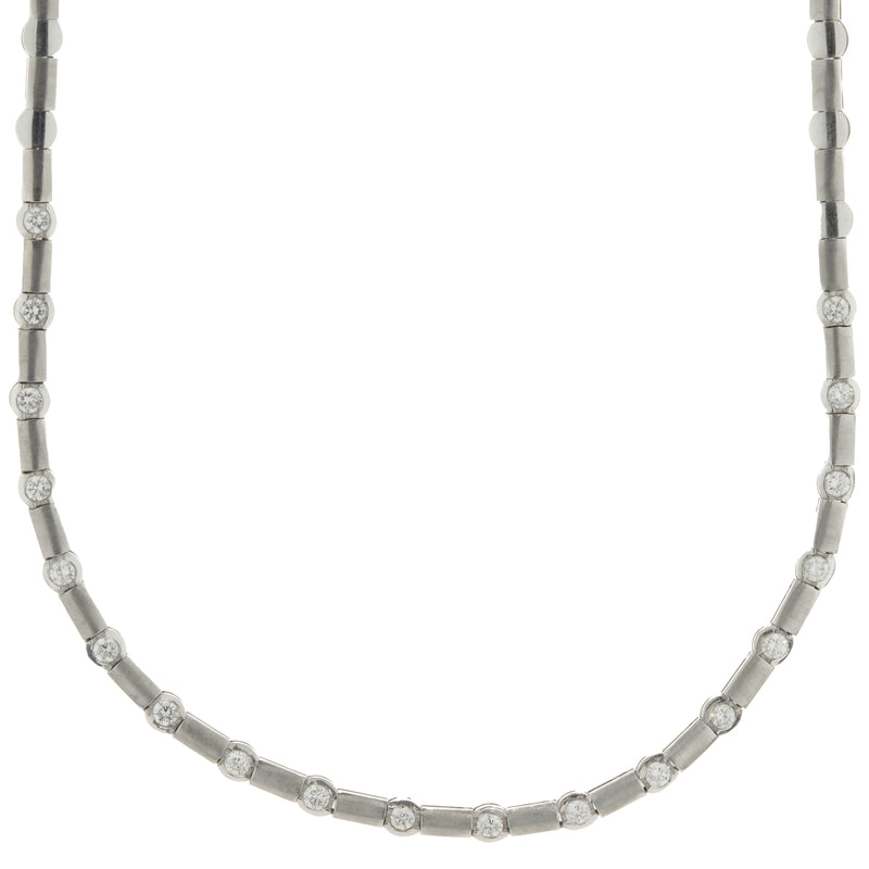 18 Karat White Gold Bezel Set Diamond Bar Link Collar Necklace