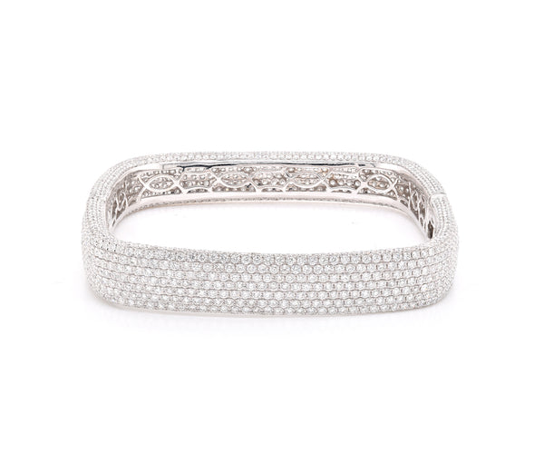 18 Karat White Gold Pave Diamond Square Bangle Bracelet